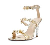Betsey Johnson Women's Lorra Heeled Sandal, Light Gold, 8 UK