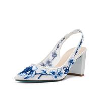 Betsey Johnson Women's Page Pump, White Blue Floral, 4 UK