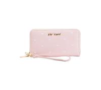 Betsey Johnson Zip Around Wallet with Wristlet Strap, 8.5 x 4.5 Inches, Valentine's Day, Pink with White Hearts, Zip Around