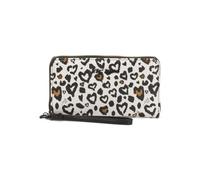 Betsey Johnson Zip Around Wallet with Wristlet Strap, Faux Leather, 8x4.5 Inches, 12 Card Slots, Leopard Hearts, 8in W x 4.5in H