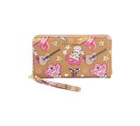 Betsey Johnson Zip Around Wallet with Wristlet Strap, Faux Leather, 8x4.5 Inches, 12 Card Slots, Skeletons & Guitars, 8in W x 4.5in H, Wristlet Wallet