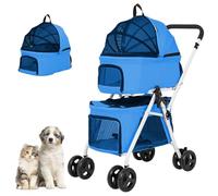 BETSOCCI Double Dog Stroller with 2 Detachable Carrier, Portable Pet Stroller for Small Dogs & Cats Folding Lightweight Puppy Travel Carriage, 4 Wheels, Azure