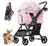 BETSOCCI No-Zip Pet Stroller for Small Dogs & Cats, 44 lb, Pink