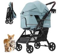 Betsocci NO-Zip Pet Stroller for Small Dogs & Cats, Lightweight Dog Stroller with Reflective Safety Strips, One-Hand Fold, Claw-Proof Mesh, Breathable Travel Carriage, 33lbs Capacity, Light Blue