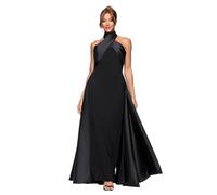 Betsy & Adam Women's Scuba Crepe Halter Neck Satin Overlay Floor Length Dress Special Occasion, Black, 6