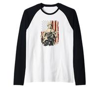 Betsy Ross Playing Guitar American Flag Raglan Baseball Tee