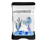 Betta Aquarium Acrylic 11.8 x 17.7 cm, Small Desk Aquarium, Suitable for Betta, or Jellyfish, with LED Lighting, Ideal for Tropical Fish