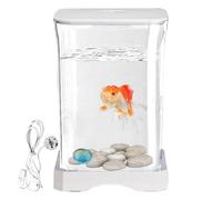 Betta Aquarium Acrylic - Small Aquariums with LED Lighting and Clear Lid, 1.5 Litre Nano Basin for Water Landscape Decorative Table Aquarium for Crabs, and Betta Fish