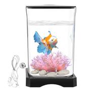Betta Aquarium - Creative Aquarium | Rectangular Desk Tray with Food Hole | Mini Mood Light Tray | AquariumAcrylic Light for Living Room Office, 17.8 x 11.8 x 11.8 cm, 280 g
