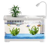Betta Aquarium Kit - 3 Gallon Aquarium Kit, Mini Transparent Ecosystem, Desk Home Decor with Filter and LED Light | Easy Installation Initial Habitat for G Slugs