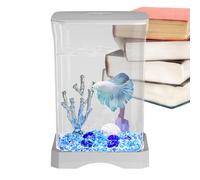 Betta Aquarium Tank - as a mini fish bowl, USB powered desktop decor | 6.97 inch HD 4K transparent aquarium with LED lighting and anti-fall design, starter tank compa