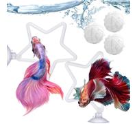 Betta Enrichment Toys - 2-Piece Interactive Exercise Ring, Floating Fish Training Tool with Filter Balls, Aquarium Habitat Accessory, Stimulating Play Equipment for Beginner Keepers