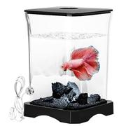Betta Fish Aquariums - Acrylic 6.97x4.65x4.65in | Small Fish Aquariums with LED Lighting, Clear Desktop Decorations, Water Landscapes with Power Hole | Uf