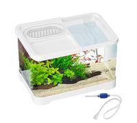 Betta Fish Aquariums - Mini Tank Starter Set, Transparent Table Bowl for Betta, and Snails, Compact Aquarium for Beginners | Landscape Feeder for Office, W