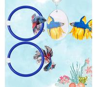 Betta Fish Enrichment Toys Ring and Mirror , Floating Exercise Mirrors And Training Ring, Floating Mirrors Aquarium With Feeding Rings, Fish Toys, Betta Fish Tank Accessories (Blue+Mirror, 6.4cm)