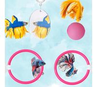 Betta Fish Enrichment Toys Ring with Mirror and Floating Ball, Exercise Mirrors and Training Ring, Floating Mirrors Aquarium with Feeding Rings, Betta Fish Tank Accessories (Pink+Mirror+Ball, 6.4cm)