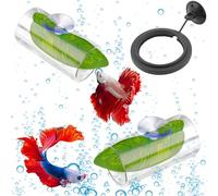 Betta Fish Tank Accessories, 2pcs Betta Tunnel & 2pcs Betta Fish Leaf & Round Fish Feeding Ring Fish Toys Betta Fish Natural Habitat Shelter Hideaway Betta Fish Tank Decorations