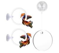 Betta Fish Tank Accessories Set, Includes 1 Fish Mirror with Floating Ball, 2 Exercise Training Rings, and 2 Suction Cups Enrichment Toy Decorations Accessories with Holder for Betta Aquarium (White)