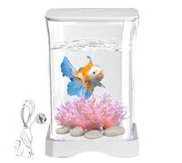 Betta Fish Tank - Acrylic Aquarium with LED Lighting, Compact Desktop Display | 6.97x4.65x4.65 Inches, Clear Modern, Feeding Hole Feature, Decorative Water Landscaping For Home, Dorm Room Settings
