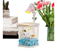 Betta Fish Tank - Fish Tank | Starter Fish Tank | Aquarium with LED Lighting | Silent Desktop Decorations Water Landscape Building Bowl for Outdoor Home Offices, 50 Blue Stones and Beads