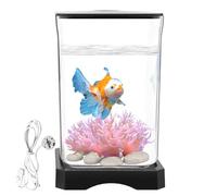 Betta Fish Tank, Small Acrylic Aquarium with LED Lighting, 6.97x4.65in Clear Betta Bowl Water Landscaping, Stylish Desktop Decoration, Ideal for Home and Offices Display