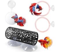 Betta Fish Toys, 1 Betta Fish Tunnel Hammock, 1 Fish Mirror with Floating Ball & 2 Exercise Training Ring Toys, Betta Fish Tank Accessories