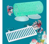 Betta Ledge Aquarium with Floating Hide Tunnel, Betta Hideout Resting Spot, Aquarium Tunnel Hideout Tube, Shrimp Cave Decor, Fish Tank Decoration for Small Aquatic Shrimp Guppy (Green)