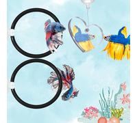 Betta Ring and Mirror Toy for Aquarium, 2 pcs Betta Ring Enrichment Toys, Floating Exercise Mirrors for Fish Tank and Training Feeding Rings, Fish Toys, Aquarium Accessories (Black, M-Heart)