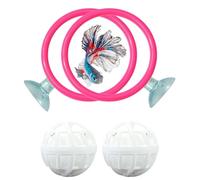 Betta Ring Enrichment Toys with Filter Ball set, Turtle Water Cleaner Ball, Aquarium Feeding Ring with Nitrifying Balls, Betta Fish Toy, Aquatic Turtle Enrichment Toy, Tortoise Supplies (Pink, M-70mm)