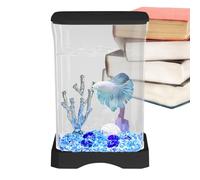 Betta Small Aquarium - 4K HD Clear Aquariums, USB Powered LED Light, Desktop Bowl, Ornamental Starter Kit with Coral Decor | Compact Aquarium for Kitchen, Bur