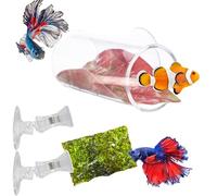 Betta Tunnel with 2 Pcs Veggie Clips for Aquarium, Betta Hideout Tunnel, Leaf Pad Tube and Fish Food Clip, Leaf Clip Feeding Tool, Bettas Fish Tank Accessories for Breeding Resting Feeding (S, Tube)