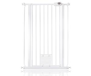 Bettacare Dog Gate Extra Tall Pet Gate with Cat Flap, White, 75cm - 84cm