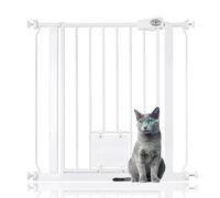 Bettacare Pet Gate with Lockable Cat Flap, 75cm - 83cm, White, 75cm in Height, Dog Safety Barrier with Cat Flap, Easy Installation