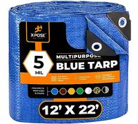 Better Blue Poly Tarp 12' x 22' - Multipurpose Protective Cover - Lightweight, Durable, Waterproof, Weather Proof - 5 Mil Thick Polyethylene - by Xpose Safety