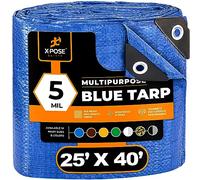 Better Blue Poly Tarp 25' x 40' - Multipurpose Protective Cover - Lightweight, Durable, Waterproof, Weather Proof - 5 Mil Thick Polyethylene - by Xpose Safety