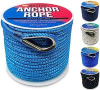 Better Boat Premium 100 Ft Double Braided Nylon Blue Marine Rope 3/8 Inch Boat Anchor Line with Stainless Thimble & Reflective Safety Strip for Boats & Docking