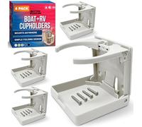 Better Boat White Set of 4 Folding Boat Cup Holders for Drinks, Universal Fit, Marine Grade, Stainless Steel Screws, Mountable Drink Holder for Boats & RV