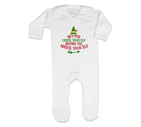 Better Check Your elf Before You Wreck Your elf [BCX] Baby Romper Jumpsuit with feet, 0-3 Months, White