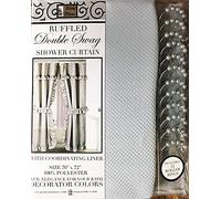 Better Home Mosaic Double Swag Fabric Shower Curtain, with Vinyl Liner and 12 Rolling Rings, 2 Tie Backs (Grey)