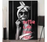 "Better Late Than Ugly"Fashion Themed Poster Printing, Charming Woman Wearing Glasses And Headscarves, Canvas Wall Art Picture 40X50Cm Unframed