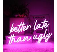 Better Late Than Ugly Neon LED Sign Pink Word Light Up Signs Dimmable Beauty Room Decor Letter Neon Signs for Wall Decor LED Neon Light Sign for Bedroom Beauty Salon Wedding Bar Party Decor