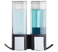 Better Living Clever Double Shower Dispenser 2 Chamber, Wall Mount Shower Soap Dispenser for Bathroom Hotel Body Wash, Storage Hooks, No Drill, Waterproof Shampoo Soap Dispenser, 2 x 17 oz, Black