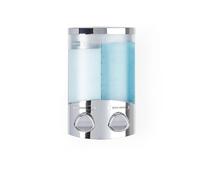 Better Living Duo Shower Dispenser 2 Chamber, Wall Mount Shower Soap Dispenser for Bathroom Hotel Body Wash, Corner or Flat Wall Shower Shampoo Dispenser, Built-in Hooks, No Drill, 2 x 10.5 oz, Chrome