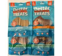 Better Natural Dog Stick Treats Variety Pack - Chicken/Fish/Duck/Duck & Sweet Potato (4 x 90g Packets)