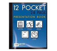 Better Office Products 12 Pocket Bound Presentation Book, Black with Clear View Front Cover, 24 Sheet Protector Pages, 8.5" x 11" Sheets, Art Portfolio, Durable Poly Covers, Letter Size, Black