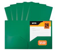Better Office Products 24 Plastic Folders 2 Pockets Letter Size 8.5 x 11 Inch Green