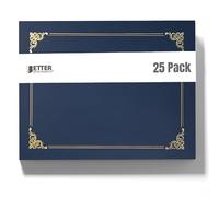 Better Office Products 25 Pack Navy Blue Certificate Holders, Diploma Holders, Document Covers with Gold Foil Border, for Letter Size Paper, 25 Count, Blue