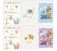 Better Office Products 25 Pack New Baby Congratulations Cards with Envelopes, Baby Shower Cards, Bulk Set, 4 x 6 Inch, 6 Cover Designs, New Baby Girl and Boy Cards, Blank Inside, by