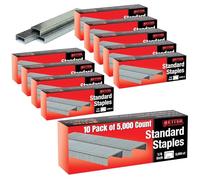 Better Office Products 50,000 Staples, 10 Pack of 5,000 Count Standard Staples, 26/6, 1/4-inch, Chisel Point Tips, Jam Free Staples, Fits All Standard Desktop Office Staplers,