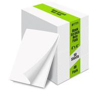 Better Office Products Blank Scratch Note Pads, 4" x 6" Pads, Server Notepads, 50 Sheets per Pad, Memo Pads, Gummed Binding for Easy Tear-off (48 Pack)